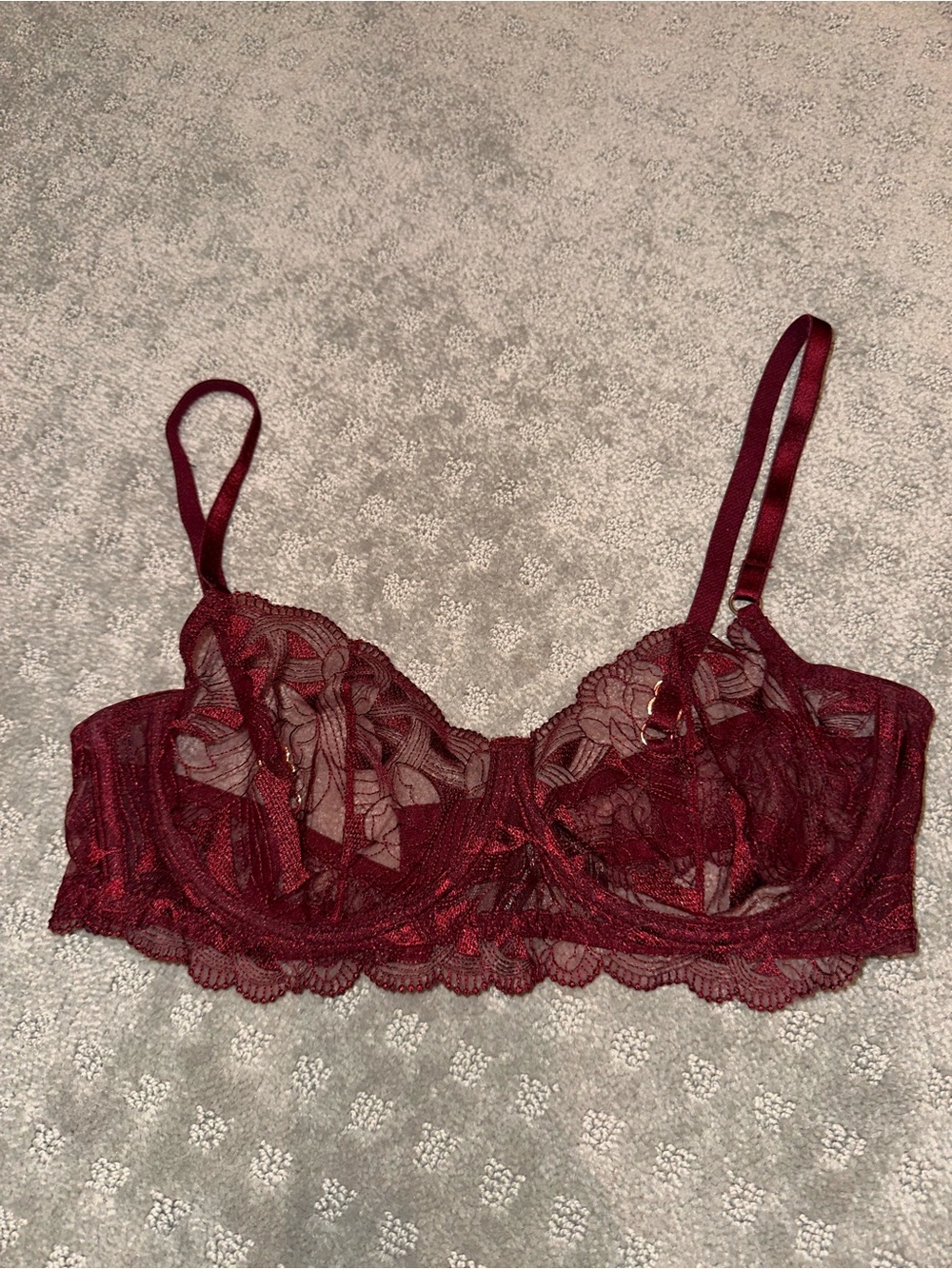 Mariemur Sheer Lace Unlined Bra in Deep Burgundy